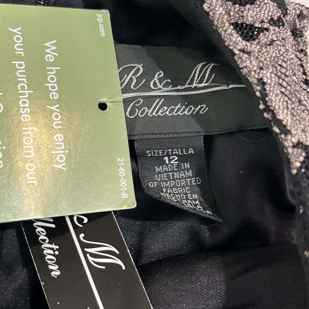 R & M Richard Dress Womens 12‎ Black Metallic Lace Aline Midi Strapless Event - Picture 9 of 12